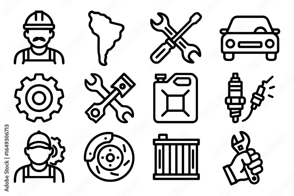 Obraz premium Essential car repair and maintenance icons in linear style set