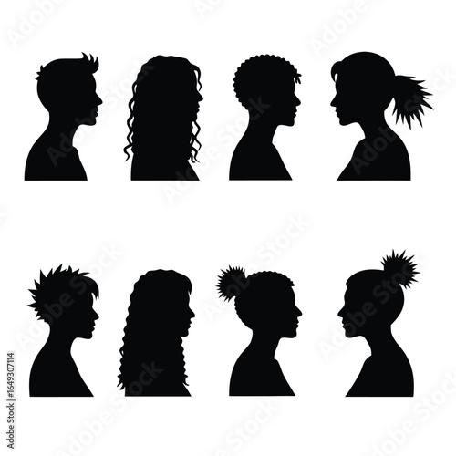 Diverse Hairstyles Silhouettes Facing Each Other people
