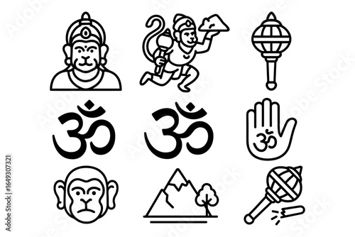 Hanuman symbols and icons in traditional hindu style