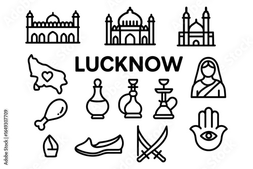 Lucknow icons: architectural symbols, culture, and cuisine in linear style