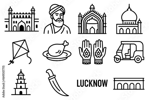 Cultural icons of lucknow: architecture, cuisine, and traditions in linear style