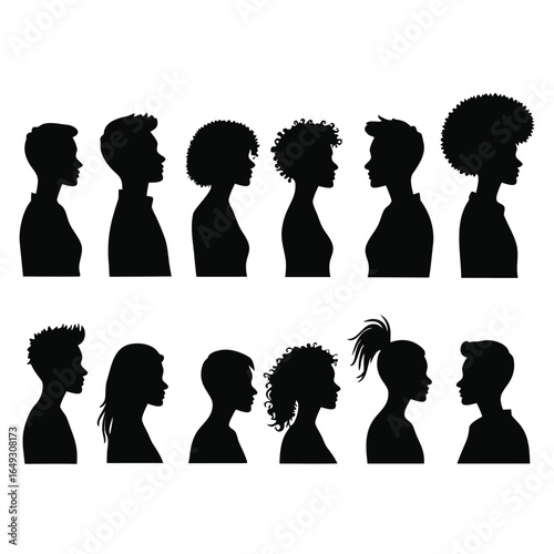 Diverse Human Head Silhouettes Facing Each Other profile