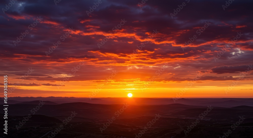 Fototapeta premium Dramatic sunrise landscape with mountains and colorful clouds
