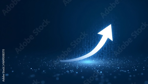 Business growth and financial success. A glowing neon arrow on a digital background showing an upward trend. Futuristic graph for data and technology. Generative Ai.