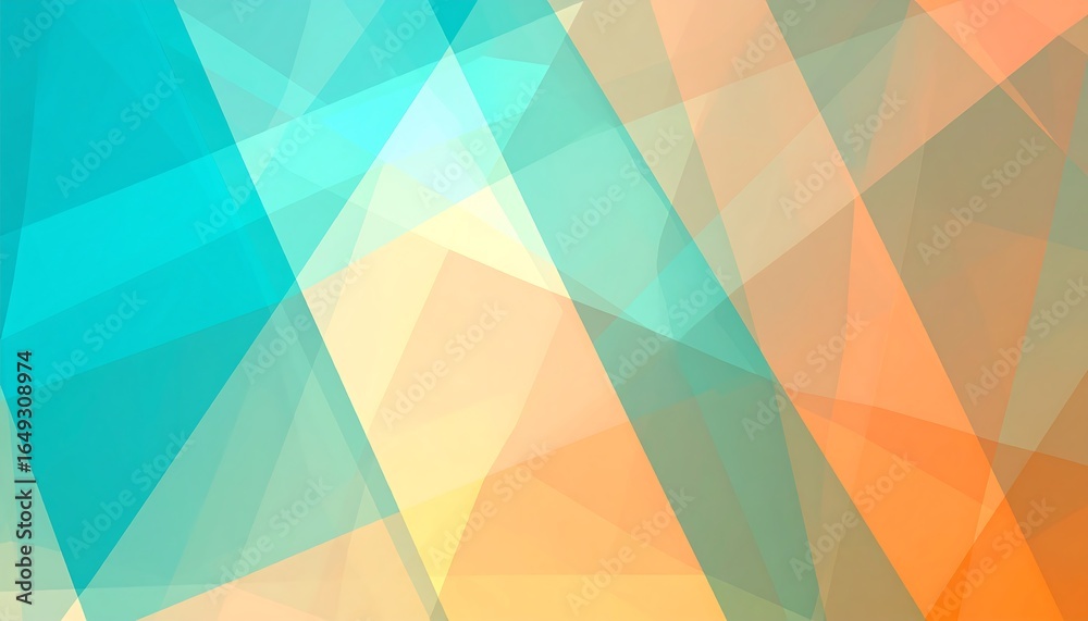 Obraz premium Vibrant abstract polygonal pattern background with transparent overlapping shapes in teal and orange, ideal for modern design and technology concepts