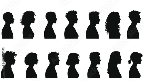Diverse Human Head Silhouettes Facing Right profile 1