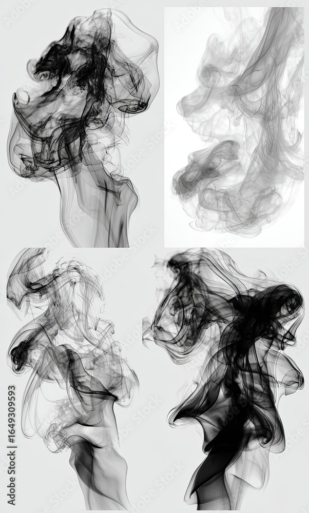 Fototapeta premium Abstract ink or smoke patterns in grayscale