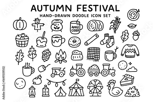 Hand-drawn autumn festival doodle icons for seasonal design
