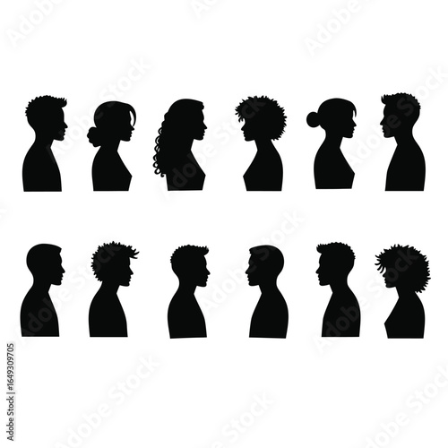 Diverse Human Head Silhouettes Profile View Collection 1