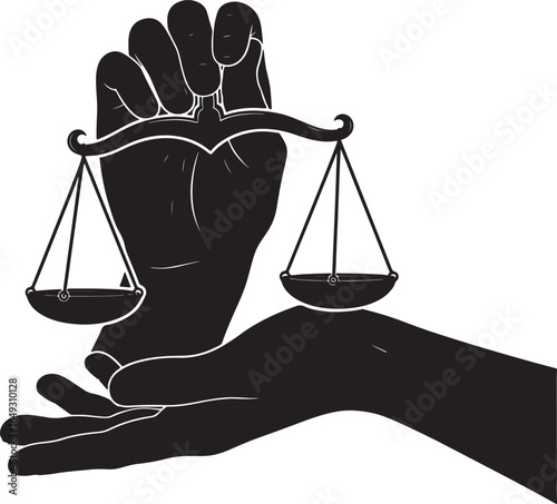Hands holding scales justice law fairness equilibrium silhouette vector