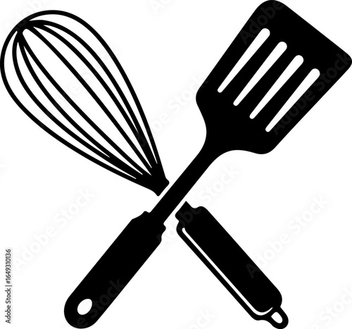 Kitchen Utensils Whisk Spatula and Rolling Pin Crossed Silhouette for Cooking Bloggers and Chefs