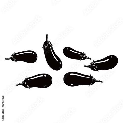 black and white silhouette vector of eggplant fruit on white background