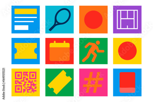 Colorful sports and event icons set with modern flat design