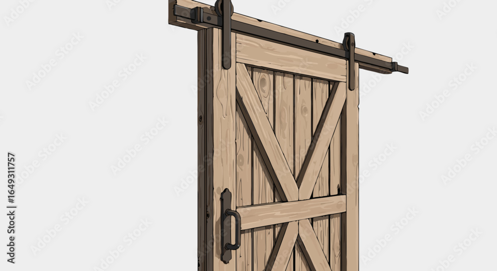 Fototapeta premium Rustic Wooden Barn Door with Sliding Hardware.