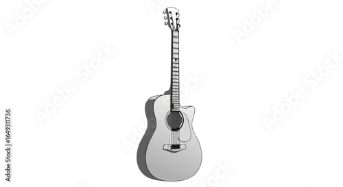 Monochrome illustration of a sixstring acoustic cutaway guitar with shading.