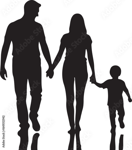 Silhouette of a family walking together hand in hand parent child bonding illustration
