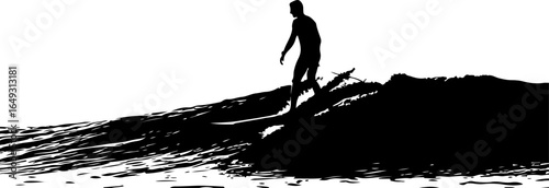 Silhouette of a Surfer Riding a Wave in the Ocean with Skill and Style