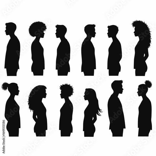 Diverse Silhouettes of Men and Women Facing Each Other