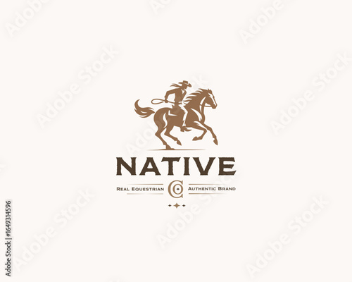 Cowboy Riding horse, jockey racing on a Horse logo template