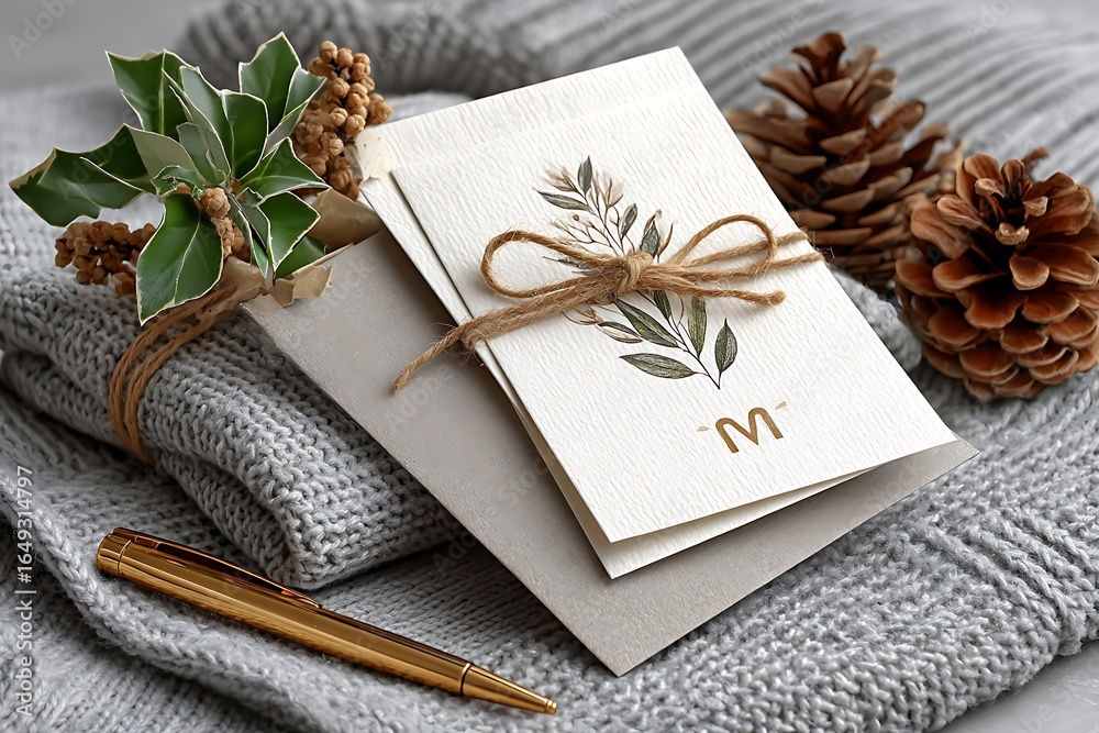 Fototapeta premium Handmade craft cards with botanical style high resolution photo