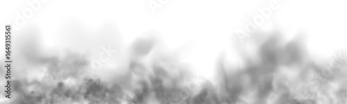 Grey smoke puff, white background and studio with no people with fog in the air. For used on light backgrounds. Transparency only in vector PNG format.	