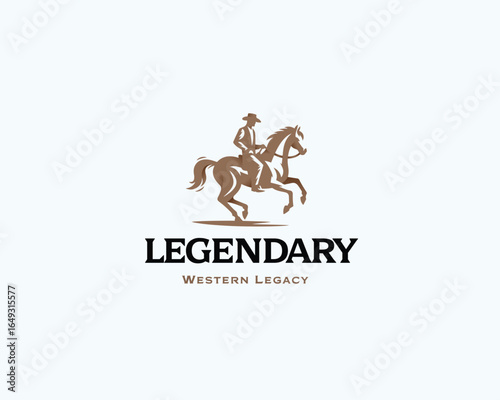 Cowboy Riding horse, jockey racing on a Horse logo template