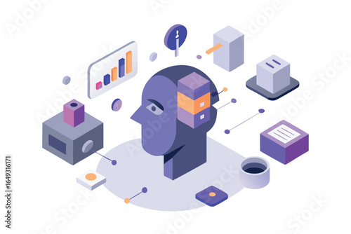 Isometric illustration of a centaur in a stylized setting