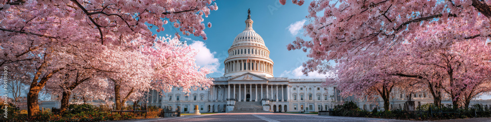 Obraz premium Spring blossoms celebrate renewal at the u.S. Capitol washington d.C. Aesthetic photography daytime vibrant scenery