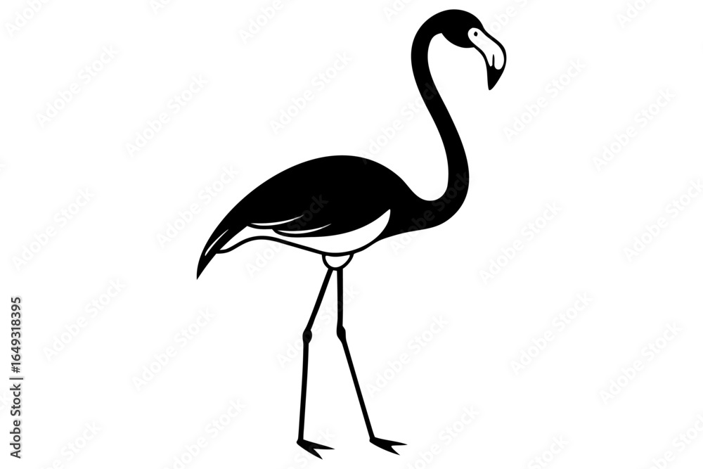 Naklejka premium Pink flamingo vector silhouette isolated on white, a cute bird illustration
