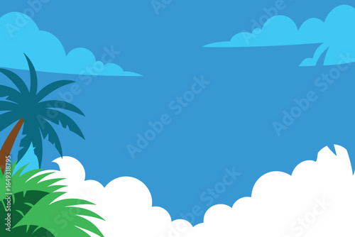 Bright blue sky with fluffy white clouds overhead