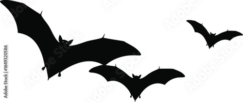 Bats Silhouettes Flying on Plain Background for Halloween Celebration