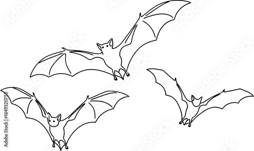 Flying Bats Line Art on a Clean Background, Halloween Themed Design