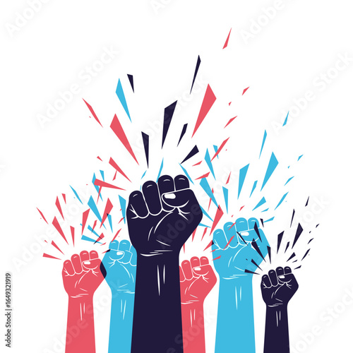 Diverse hands raised high in unity symbolizing power strength and collective action against adversity