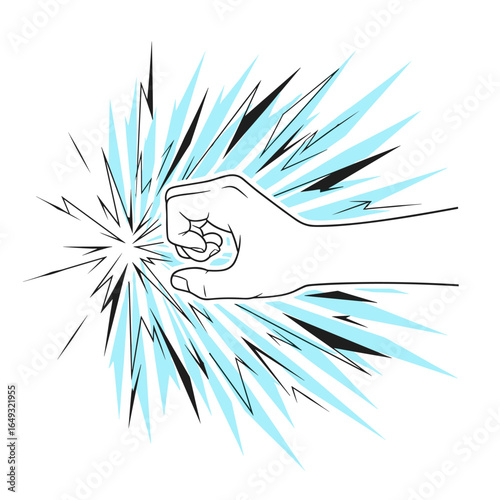 A powerful punch impact with a burst of energy and light rays emanating from the fist