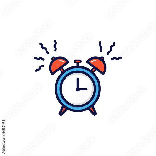 Retro style analog alarm clock with double bell ringing loudly evoking morning wake up and time management concepts