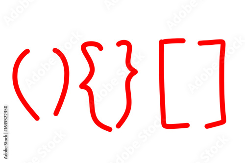 Hand drawn red bracket icon set. First bracket, second bracket, third bracket hand drawn doodle style scribble for highlights and emphasize isolated on transparent png 