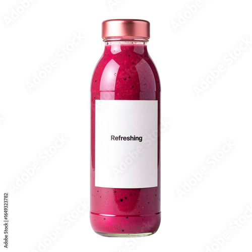 Refreshing berry smoothie in minimalist bottle, healthy lifestyle, Isolated background
