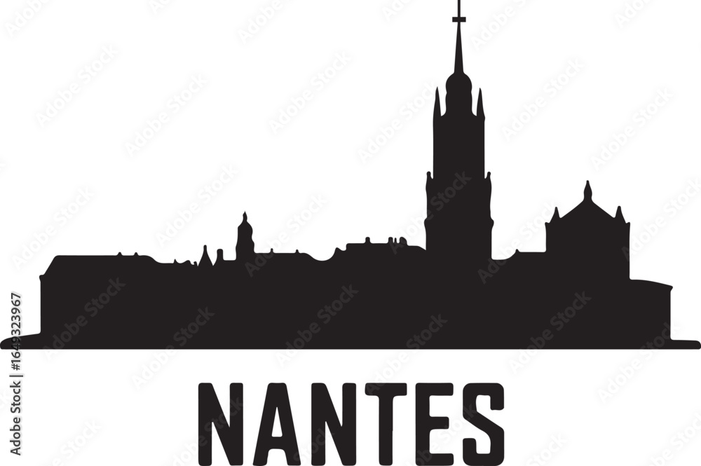 Fototapeta premium Nantes Skyline Silhouette Vector on White Background