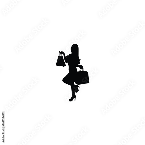 shopping girl woman holding shopping bag silhouette vector illustration