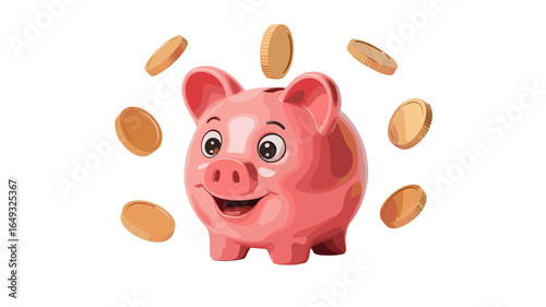 A pink piggy bank with floating coins, symbolizing savings and financial security.