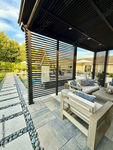 Konstfotografi Beautiful, luxury, modern backyard lounge area