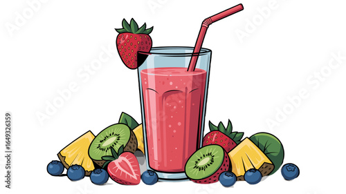 A refreshing fruit smoothie served in a tall glass.