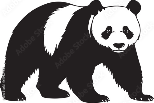 Panda Exploring with Its Nose Body slightly hunched, nose reaching forward as it sniffs the air or its environment. Full-length silhouette black vector design.