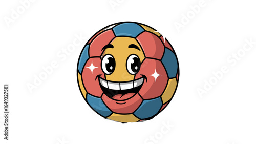A smiling soccer ball with bright eyes and a happy expression.