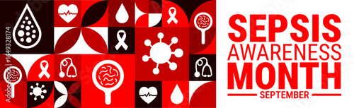 sepsis awareness month Geometric shape pattern background, banner, card or poster design template is observed every year during September, to raise awareness about the mission. Vector illustration.