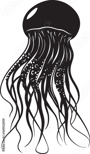 Jellyfish in Flight A full-length silhouette vector illustration of a jellyfish swiftly contracting its body with tentacles pulled back