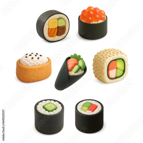 Collection of Cute 3D Sushi Roll Illustrations
