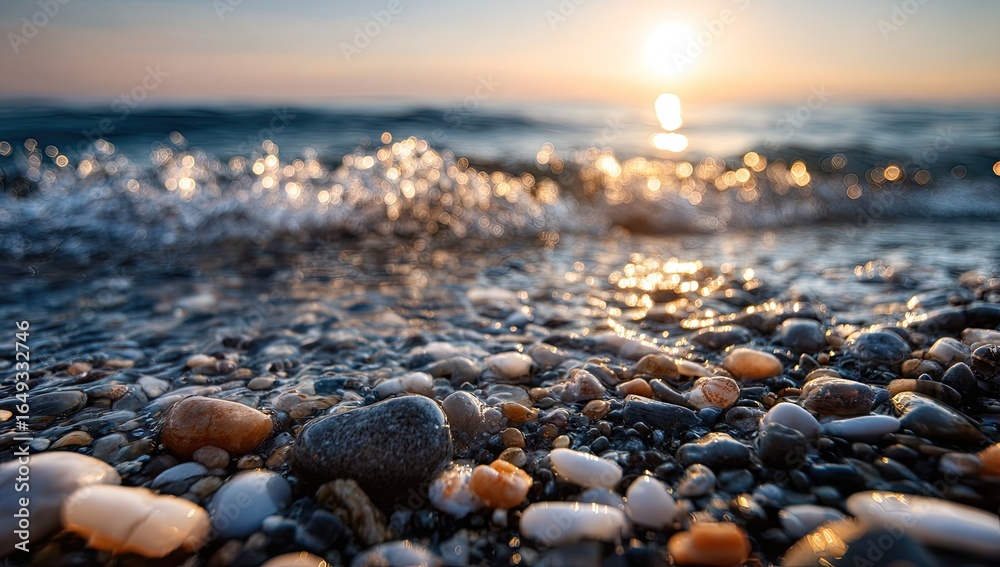 Obraz premium Sunrise over a pebble beach