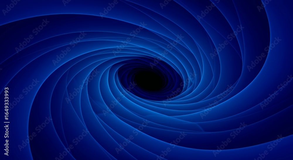 Fototapeta premium Deep blue spiral vortex with layered concentric circles creating dramatic tunnel perspective effect on dark navy background for abstract digital illustration