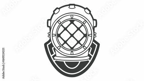 Minimalist Line Art Antique Diving Helmet Gray Scale